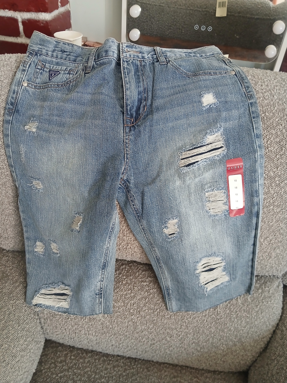 GUESS Men’s Distressed Light Blue Slim Straight Jeans - Picture 8 of 9
